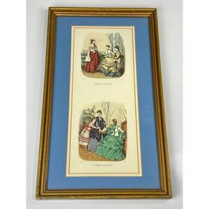 Antique Victorian French Fashion Prints La Mode Illustree Paris 19” x 11” Framed